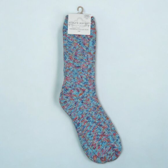 Worlds Softest Socks Ragg Cable Crew Womens Size 6-11 Light Blue Multicolor Gift - Picture 1 of 4